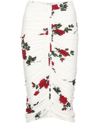 Magda Butrym Rose-print Ruched Midi Skirt - White