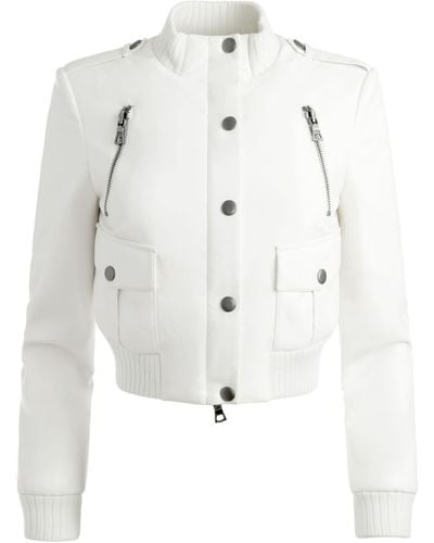Alice + Olivia Ria Vegan Leather Moto Jacket - White