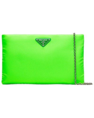 Prada Fluorescent Green Logo Nylon Clutch Bag