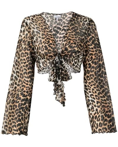 Ganni Blusa corta con estampado de leopardo - Negro