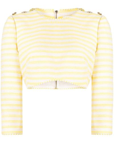 Zimmermann Embroidered-striped Cropped Top - Natural