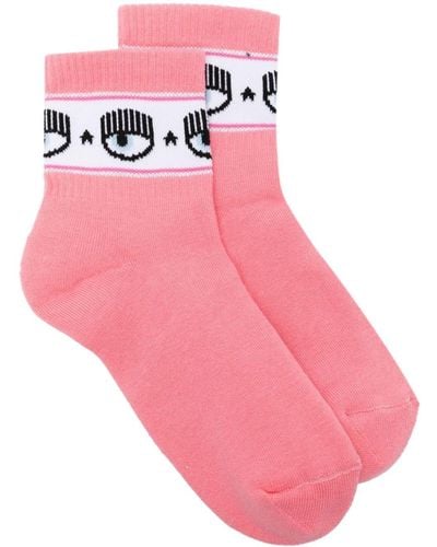 Chiara Ferragni Eyelike-motif Intarsia-knit Socks - Pink