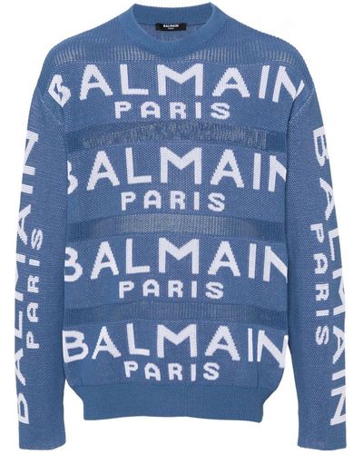 Balmain Pullover mit Intarsien-Logo - Blau