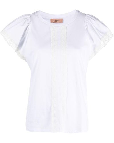 Twin Set T-shirt bordé de dentelle à manches évasées - Blanc