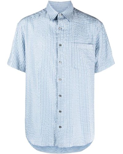 Giorgio Armani Striped Seersucker Short-sleeve Shirt - Blue