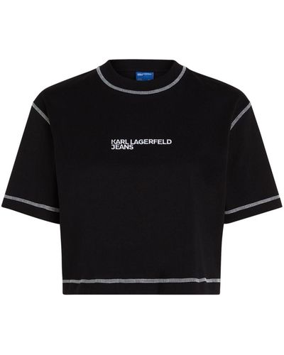 Karl Lagerfeld T-shirt Met Geborduurd Logo - Zwart