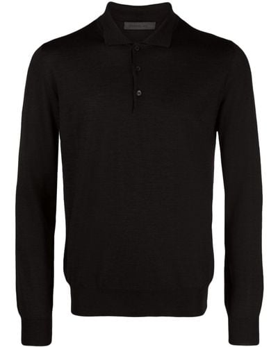 Corneliani Mélange-effect Wool Polo Shirt - Black