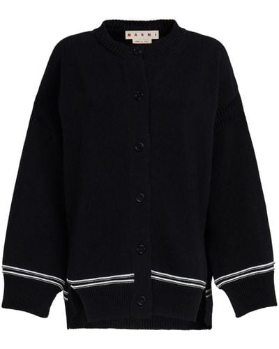 Marni Intarsia-knit Logo Cotton Cardigan - Black