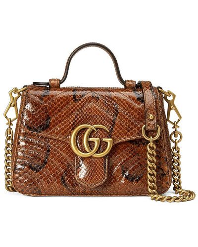Gucci gg Marmont Mini Python Top Handle Bag - Brown