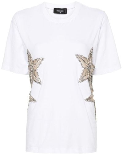 DSquared² Crystal-embellished Cotton T-shirt - White