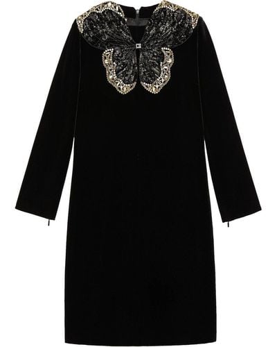 Gucci Sequin Butterfly Short Velvet Dress - Black