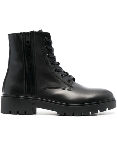 Calvin Klein Lace-up Leather Combat Boots - Black