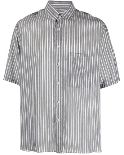 Low Brand Striped Short-sleeve Lyocell Shirt - Gray
