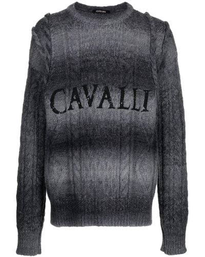 Roberto Cavalli Pullover mit Logo-Print - Grau