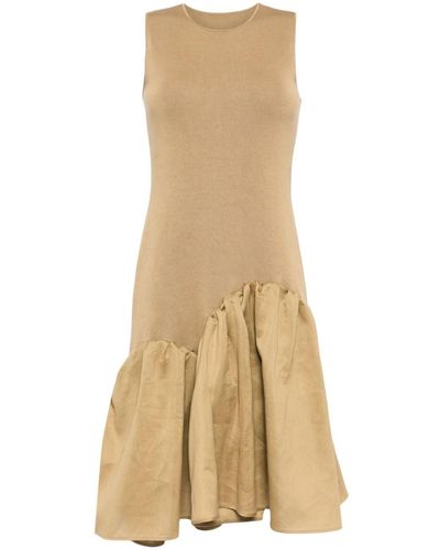 JNBY Asymmetric Patchwork Cotton Midi Dress - Natural