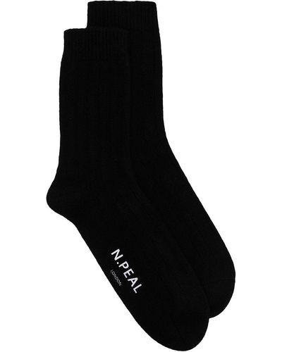 N.Peal Cashmere Logo-print Cashmere Socks - Black