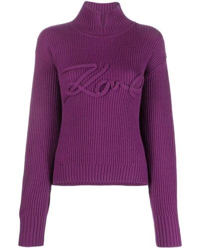 Karl Lagerfeld Logo-appliqué Knitted Jumper - Purple