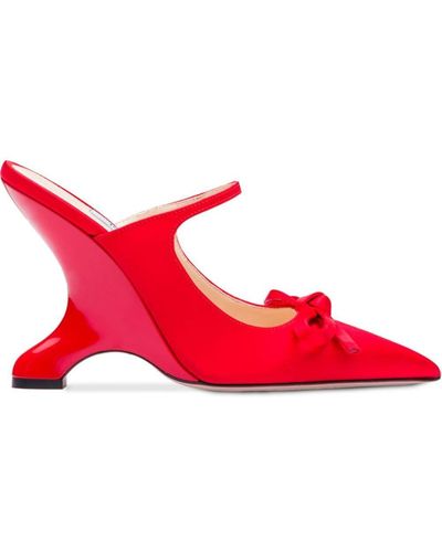 Prada Angled Heel Satin Pumps - Red