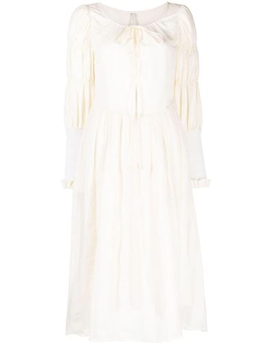 Renli Su Prudence Ruched-sleeved Midi Dress - White