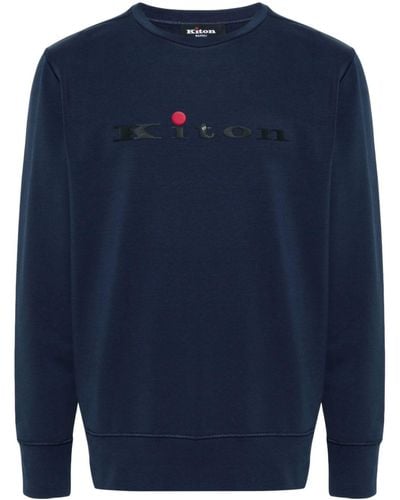 Kiton Logo-rubberised Cotton Sweatshirt - Blue