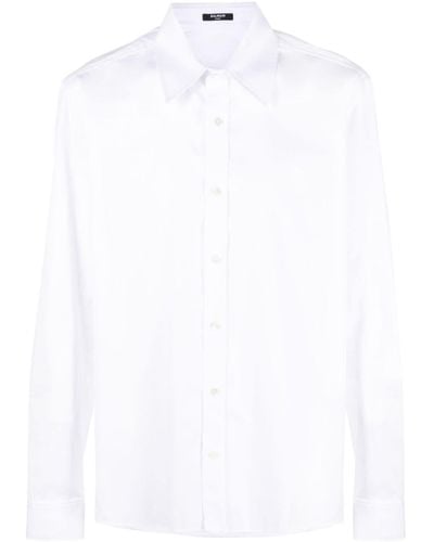 Balmain Chemise en coton à logo brodé - Blanc