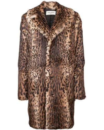 Saint Laurent Leopard Print Fur Coat - Brown