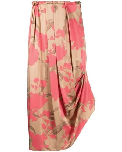 Fendi Rose-print Silk Skirt - Pink