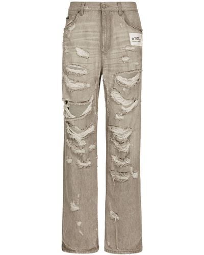 Dolce & Gabbana Distressed Straight-leg Jeans - Grey