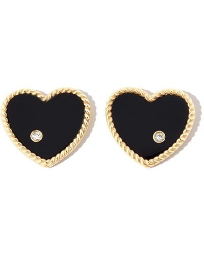Yvonne Léon 9kt Yellow Gold Onyx Heart Diamond Stud Earrings - Natural