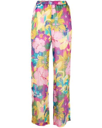MSGM Tropical-print Semi-sheer Straight-leg Trousers - Pink