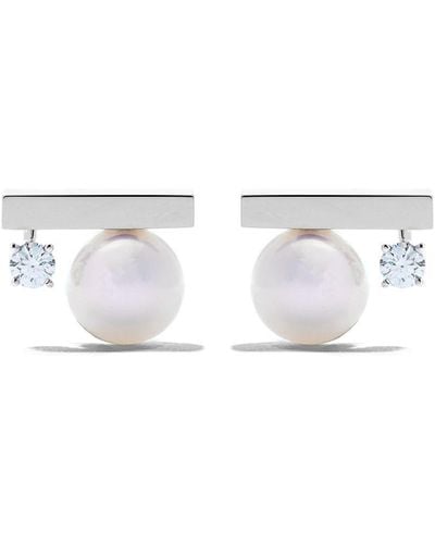 Tasaki 18kt White Gold Diamond Collection Line Petit Balance Class Earrings - Metallic