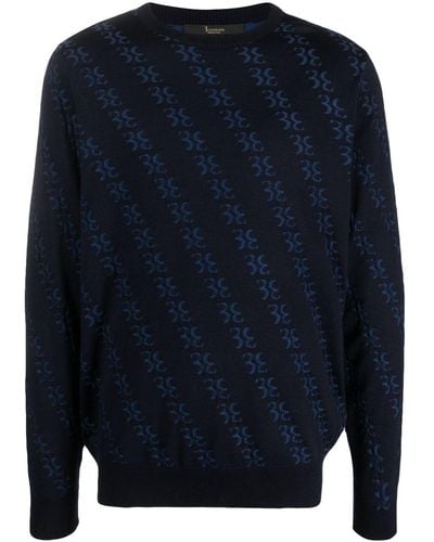 Billionaire Monogram-jacquard Knitted Jumper - Blue
