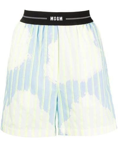 MSGM Shorts con cintura y logo - Azul