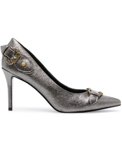 Versace Baroque-buckle 90mm Metallic Court Shoes - Grey