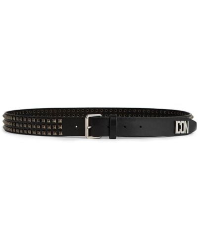 DSquared² Be Icon Plaque Studded Belt - Black