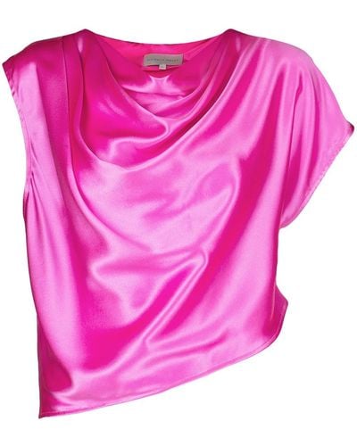 Michelle Mason Asymmetric Drape Top - Pink