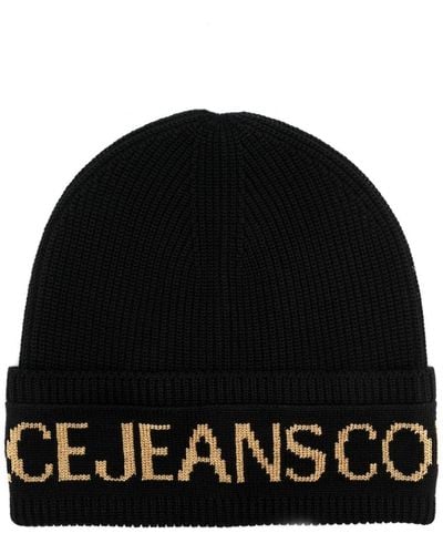 Versace Gerippte Mütze mit Logo-Print - Schwarz