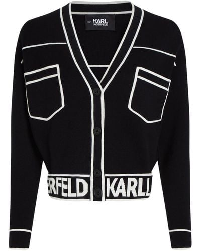 Karl Lagerfeld Cropped Karl Logo Cardigan - Black