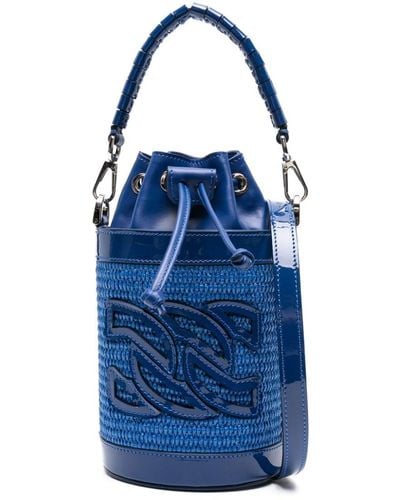 Casadei Giulia Raffia Bucket Bag - Blue