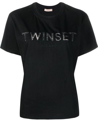 Twin Set Logo-patch Cotton T-shirt - Black