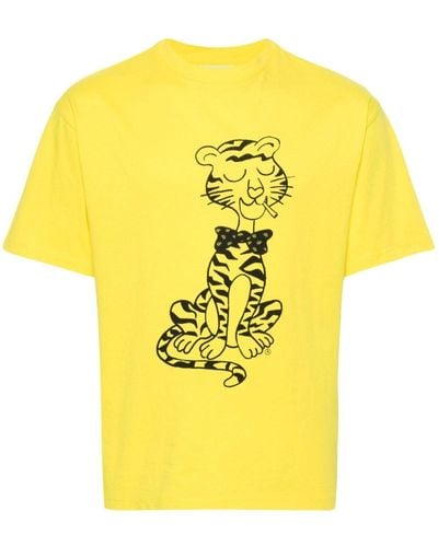 Aries Smoking Tiger Cotton T-shirt - Yellow