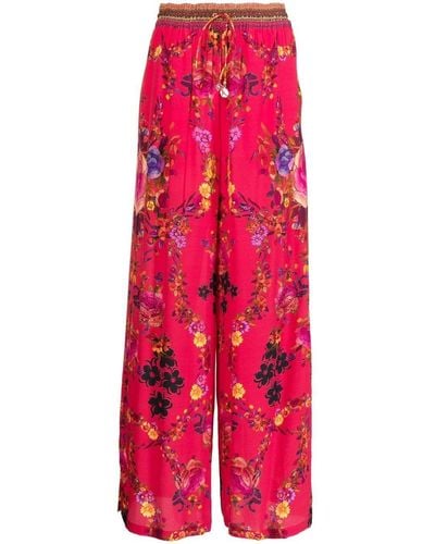 Camilla View From The Veil Floral-print Silk Trousers - Red
