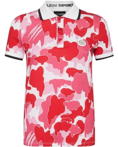 Philipp Plein Camouflage-print Cotton Polo Shirt - Red
