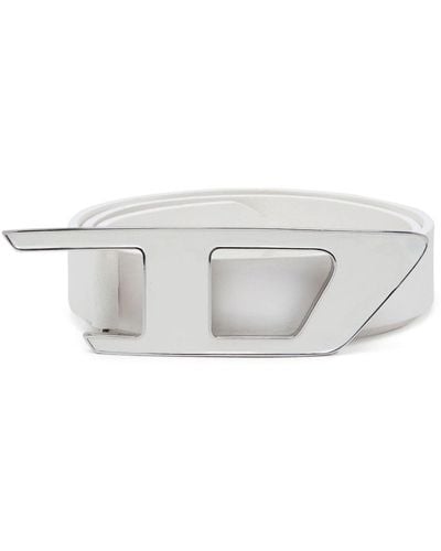 DIESEL Cinturón con placa del logo - Blanco