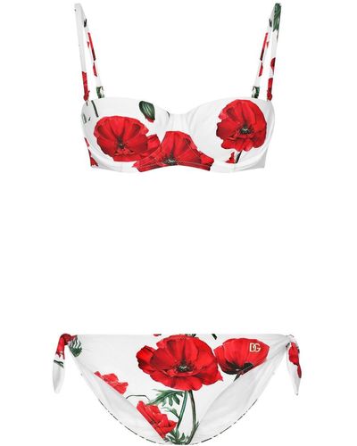 Dolce & Gabbana Balconette-Bikini Mohnblumen-Print - Rot