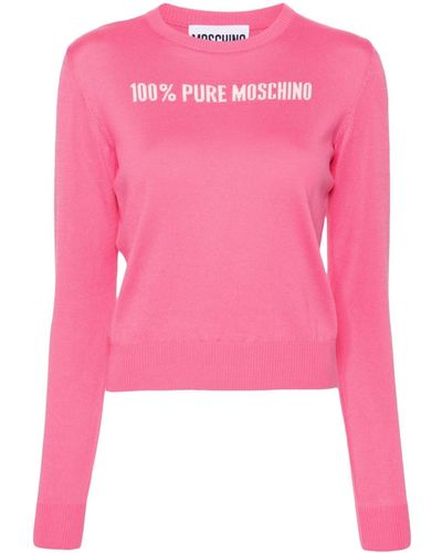 Moschino Pull en maille à slogan intarsia - Rose