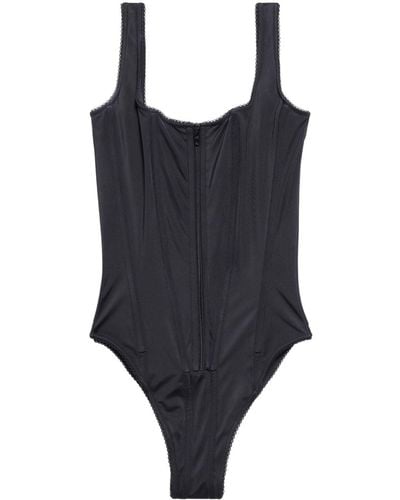 Balenciaga Scalloped-trim Corset Swimsuit - Black