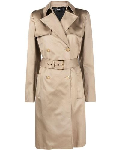 Versace Double-breasted Cotton Trench Coat - Natural