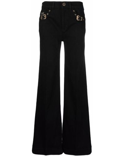 Versace Jeans Couture Pantalones acampanados con detalle de hebilla - Negro