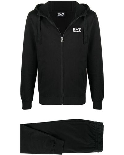 EA7 Logo-print Cotton Track Pants - Black